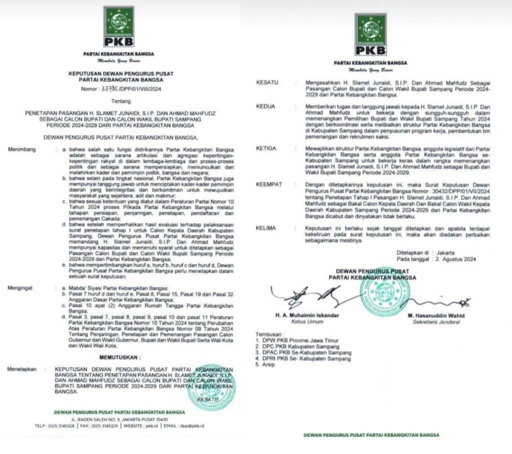 PKB Resmi Dukung Pasangan H Slamet Junaidi-Ahmad Mahfud di Pilkada Sampang&nbsp;2024
